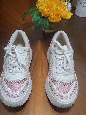 Dolce Vita  Women's White Casual Sneakers with Pink & Mint Accents